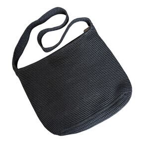 The Sak Hobo Bag Womens Medium Black Knit Shoulder Purse Zip Pocket Lined